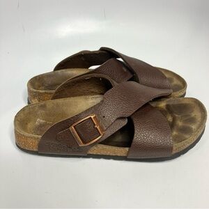 Birkenstock’s Birki’s brown criss cross‎ slides sandals size 36 ladies size 5